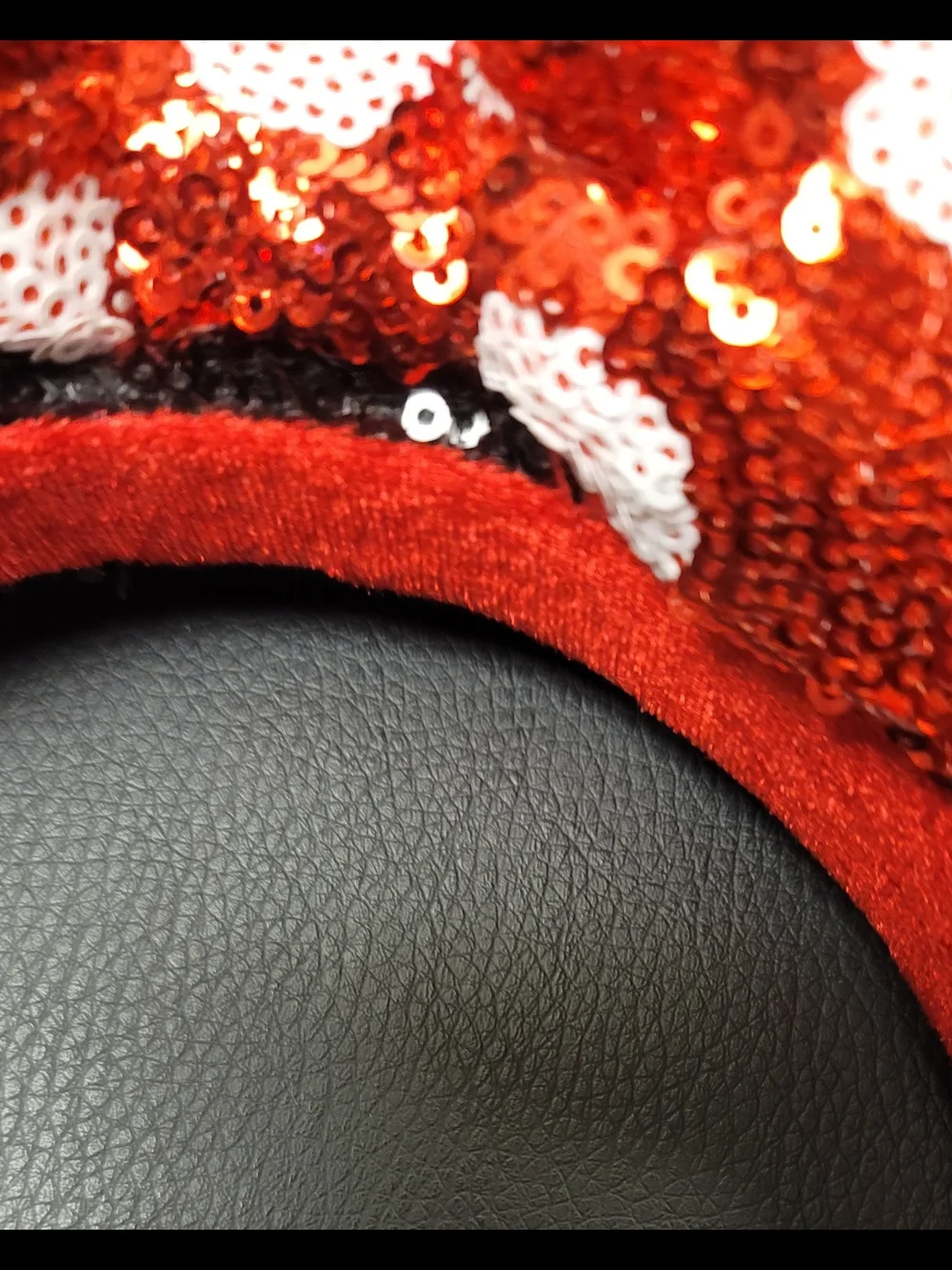 Disney Red Sequin Polka Dot Bow Headband with Black Sequin Ears